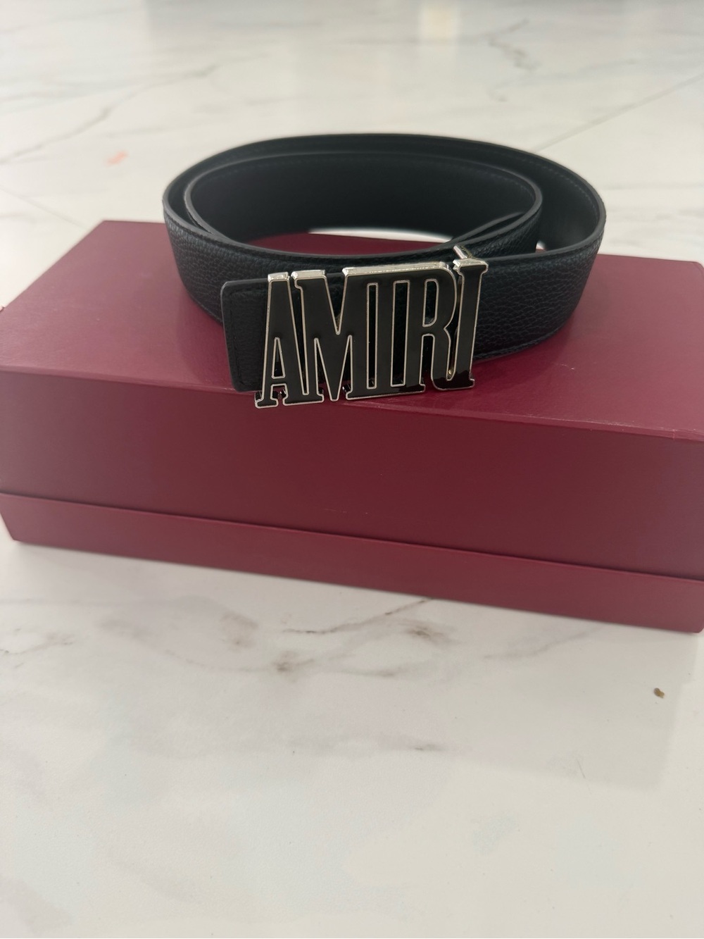 Amiri MA Logo Silver Belt Vegan Leather Size 32